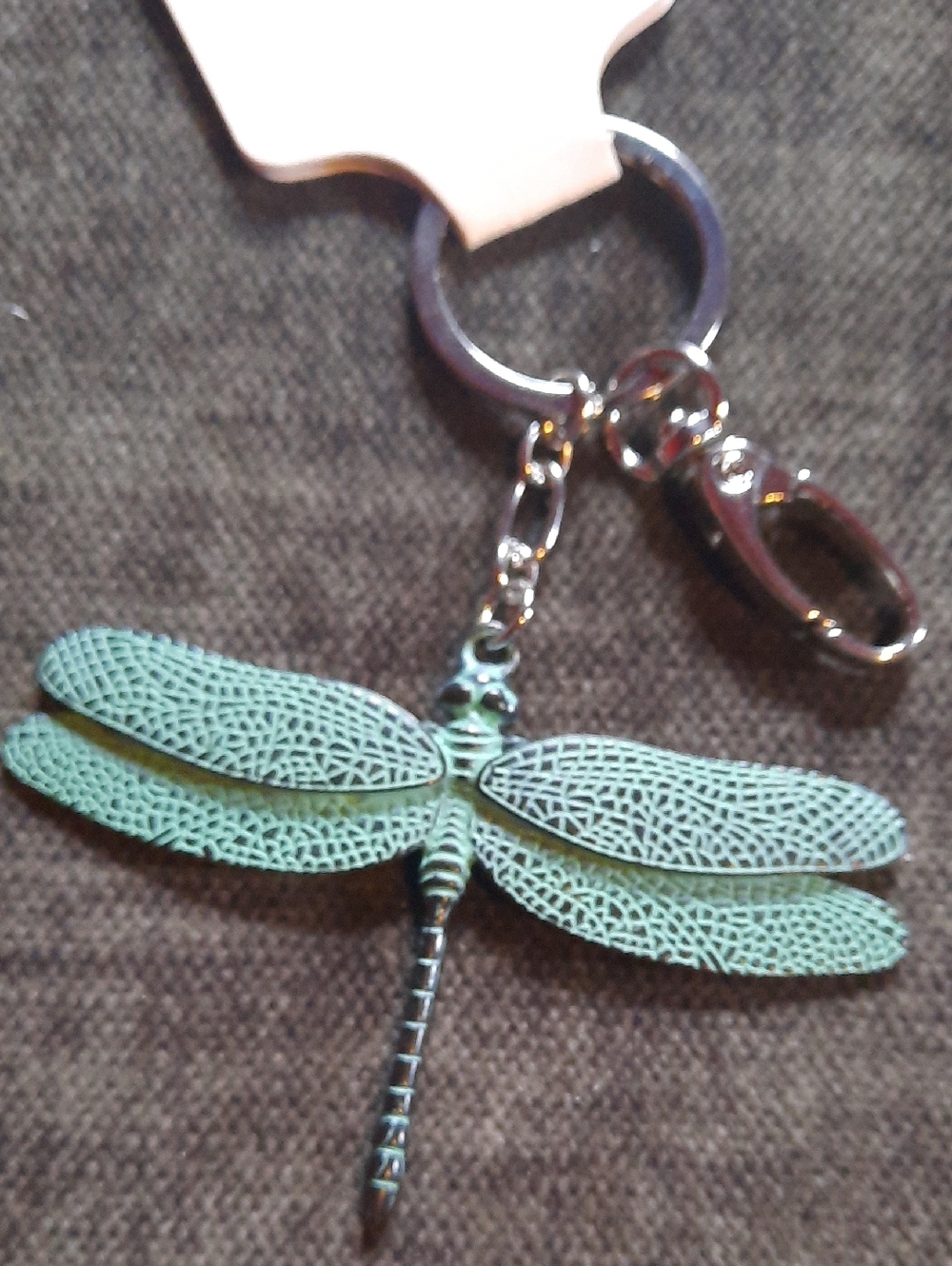 Dragonfly Verdigris Finish Embossed Design Keychain Key Ring Purse Bag Charm NWT